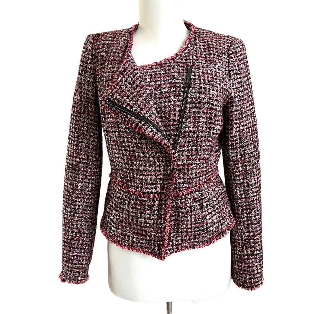 White House Black Market Wool Tweed Fringe Moto Jacket
